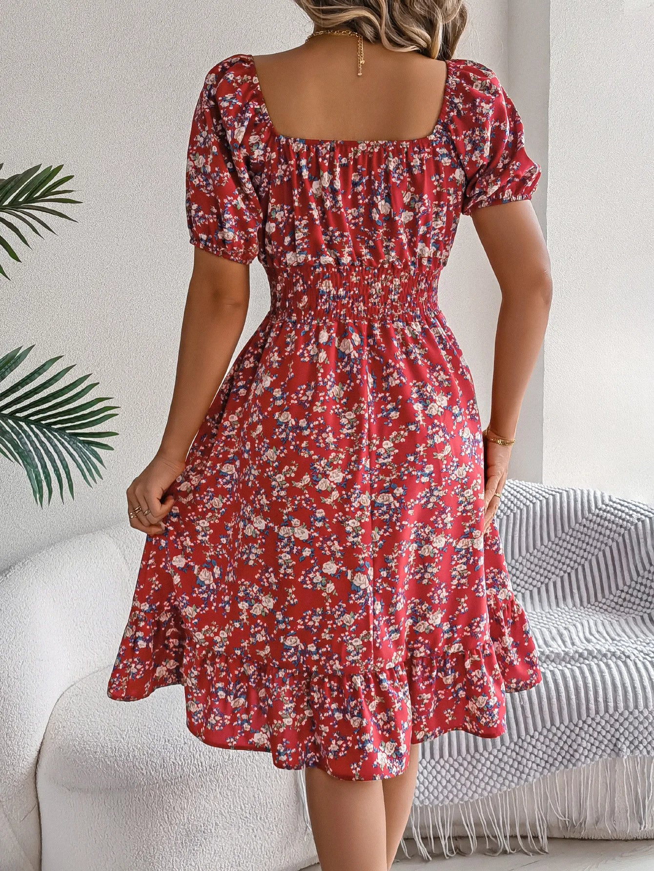 Women's Floral 3D Print Square Neck Dress